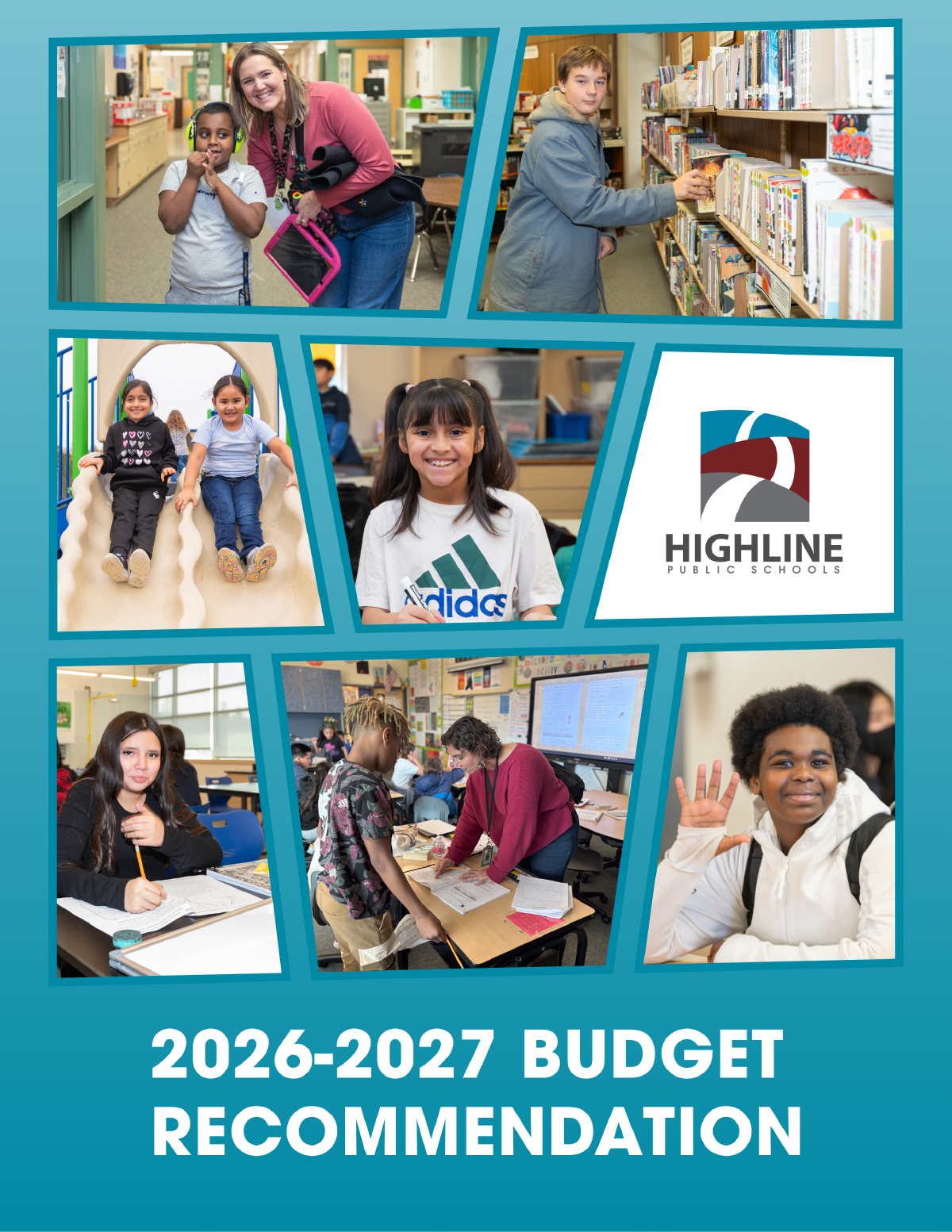 Picture of students, Highline School District Logo