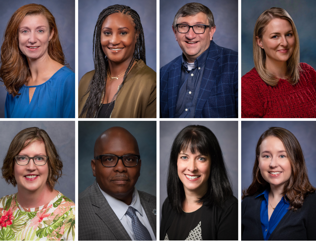 Photo of Superintendent's Cabinet: Top (left to right): Dr. Jenniffer Reinig, Deputy Superintendent; Kisa Hendrickson, Assistant Superintendent; Dr. Steve Grubb, Associate Superintendent; Tove Tupper, Chief Communications Officer • Bottom (left to right): Holly Ferguson J.D., Chief Policy & Strategy Officer; Teshon Christie, Chief Transformation & Innovation Officer; Jackie Bryan, Chief Financial Officer; Erinn Bennett J.D., Chief of Staff