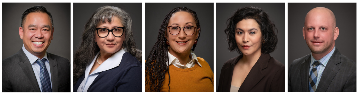 Highline School Board (left to right): President Joe Van, Vice President Angelica Alvarez, Stephanie Tidholm, Dr. Damarys Espinoza, Blaine Holien
